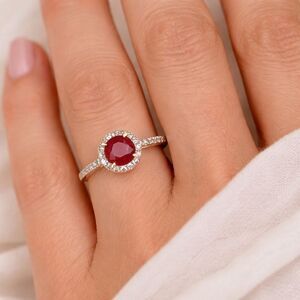 14K Yellow Gold Ruby & Diamond Halo Ring